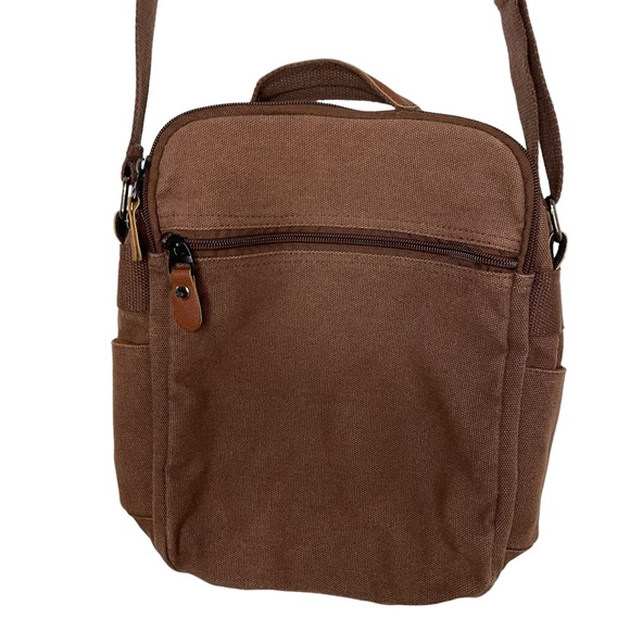 NeatPack Brown Canvas Vertical Anti-Theft Crossbody Bag Unisex - Picture 3 of 10